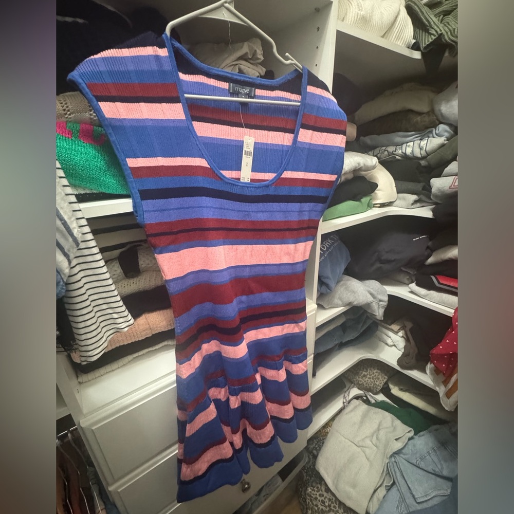 NWT Anthropologie Striped Scoop Neck Knit Dress in Blue, Pink & Brown